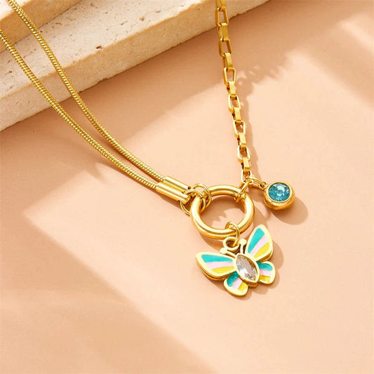 Colorful Zircon Butterfly Necklace