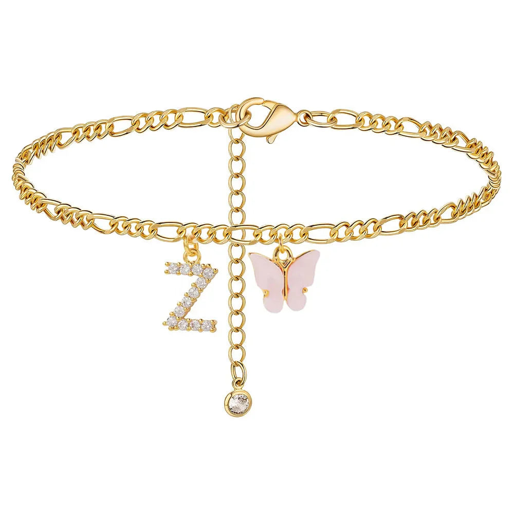 Initial Butterfly Ankle Bracelet Z