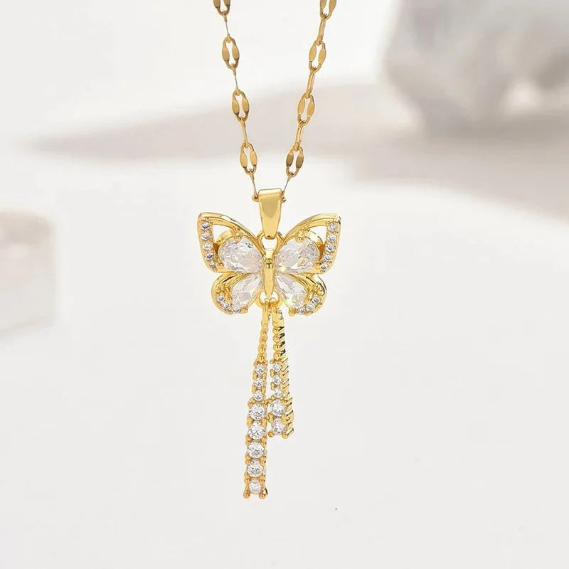 Zircon Tassel Necklace Butterfly Jewelry