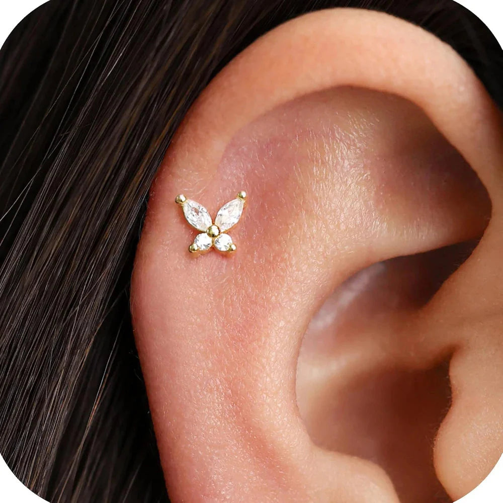 Gold CZ Studs Butterfly Jewelry