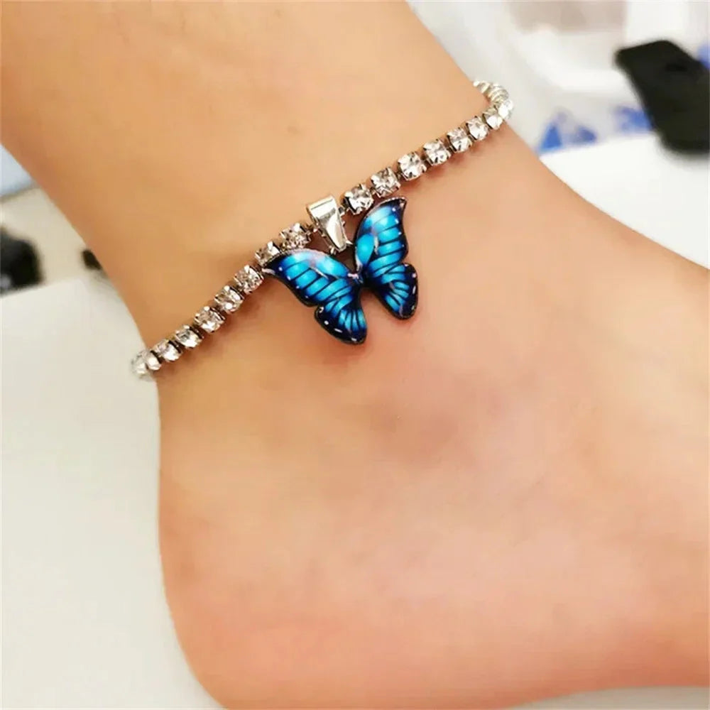 Zircon Chain Butterfly Ankle Bracelet