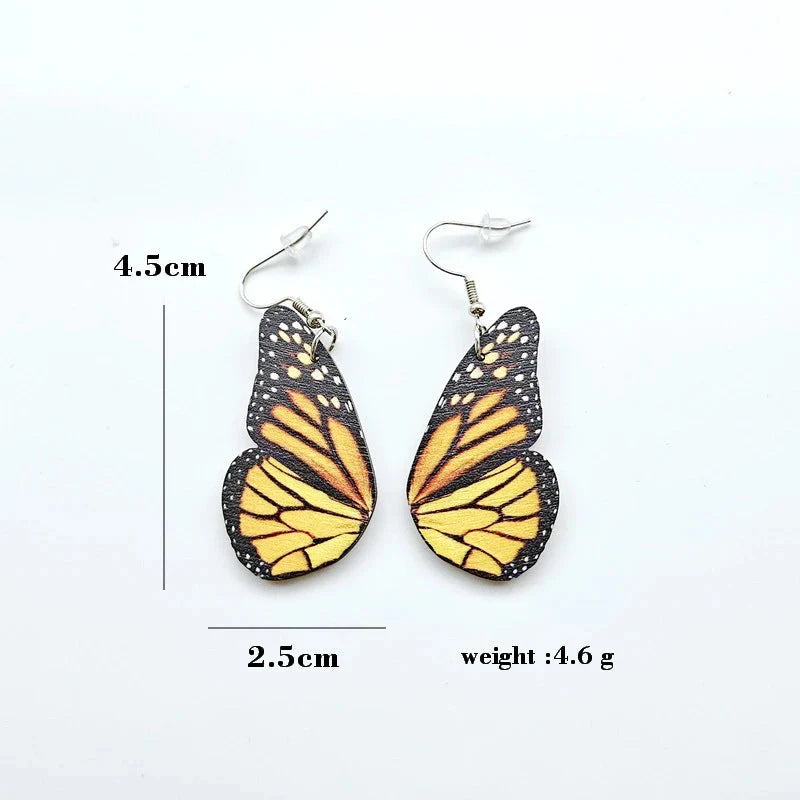 Boho Wings Wooden Earrings Golden Monarch