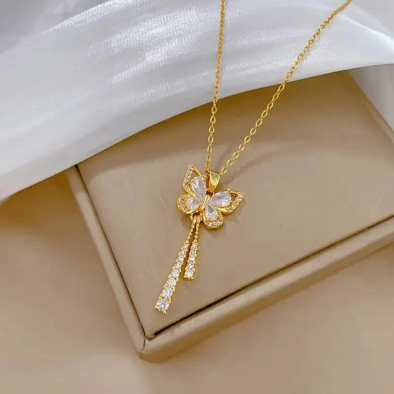 Butterfly Necklace Zircon Pendant