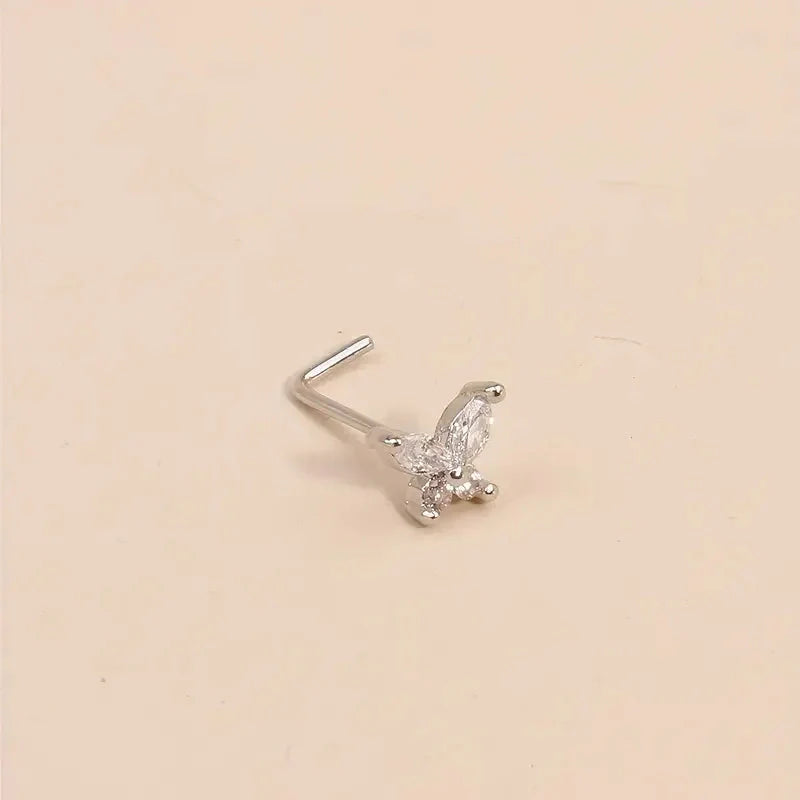 Butterfly Zircon Nose Piercing Silver
