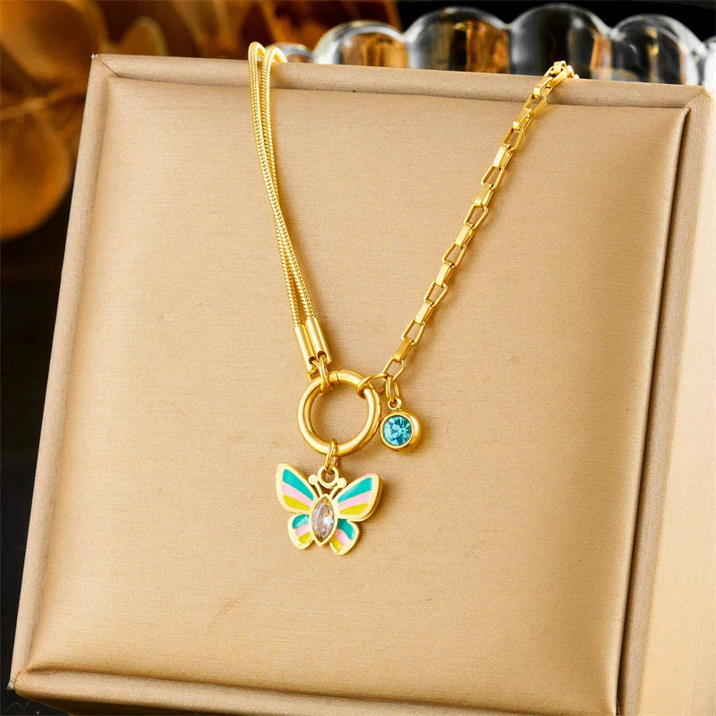 Colorful Zircon Butterfly Necklace