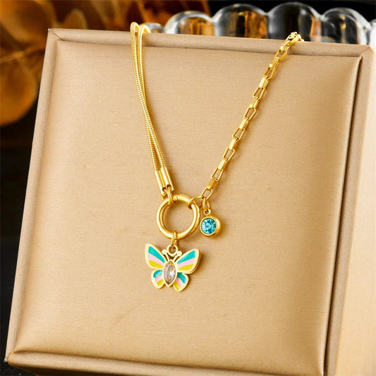 Colorful Zircon Butterfly Necklace