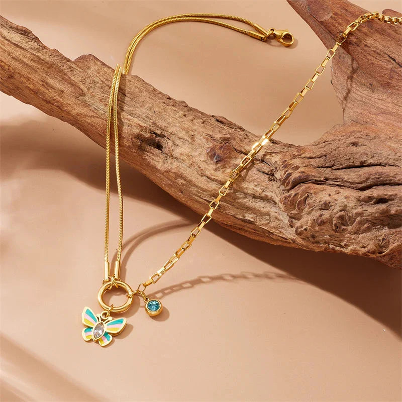 Colorful Zircon Butterfly Necklace
