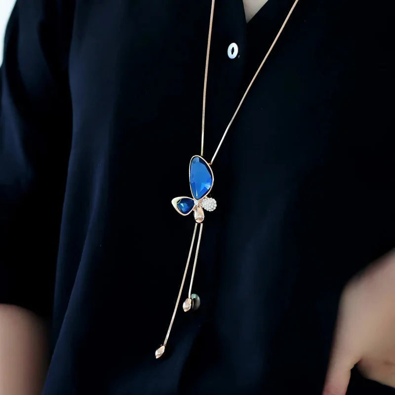Crystal Tassel Butterfly Necklace
