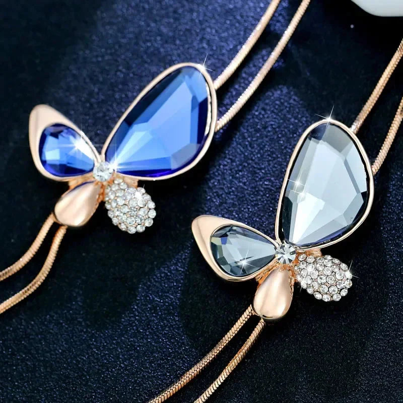 Crystal Tassel Butterfly Necklace