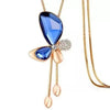 Crystal Tassel Butterfly Necklace Gold Blue