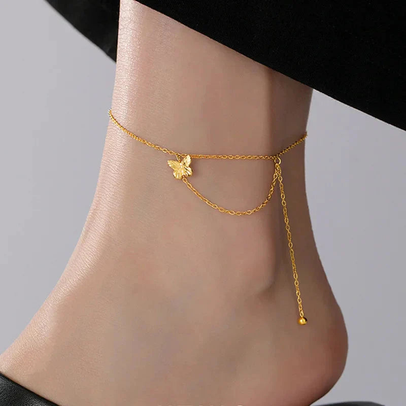 Double Chain Butterfly Ankle Bracelet