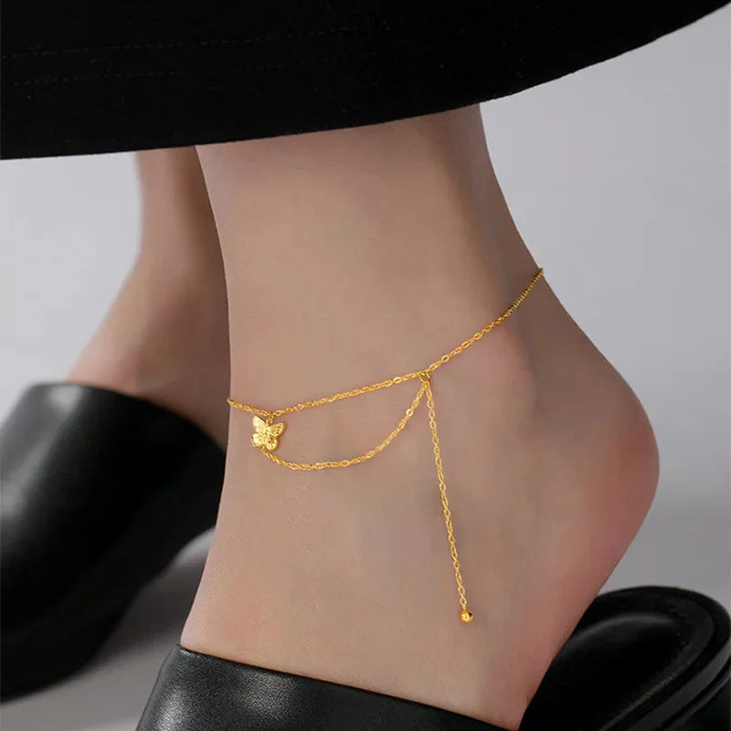 Double Chain Butterfly Ankle Bracelet