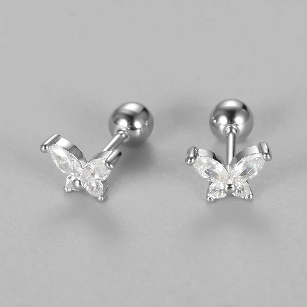 Earrings Piercing Butterfly Silver