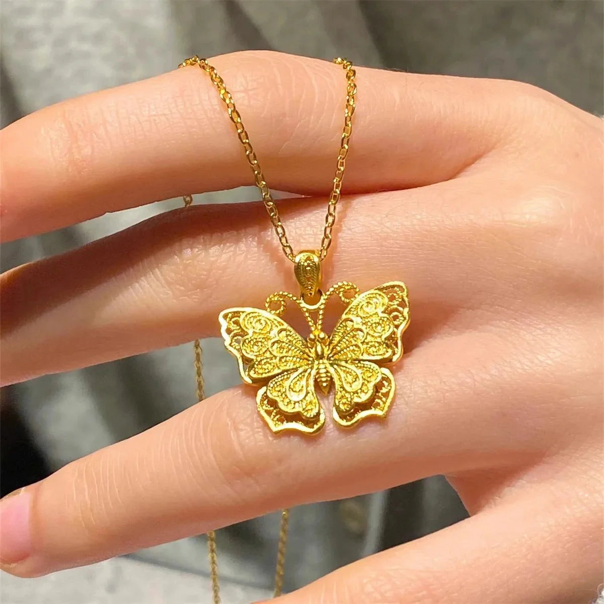 Gold Butterfly Necklace Pendant