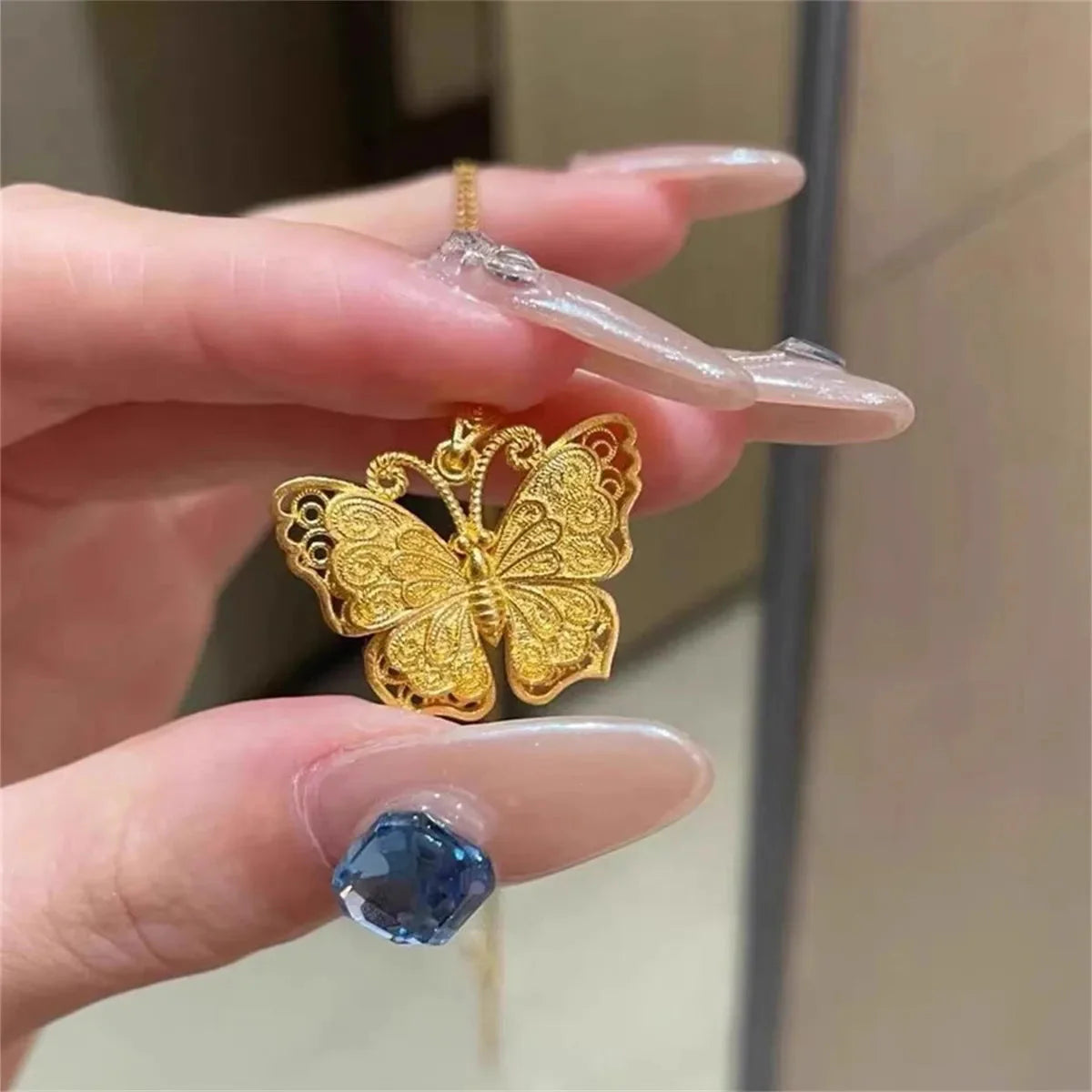 Gold Butterfly Necklace Pendant