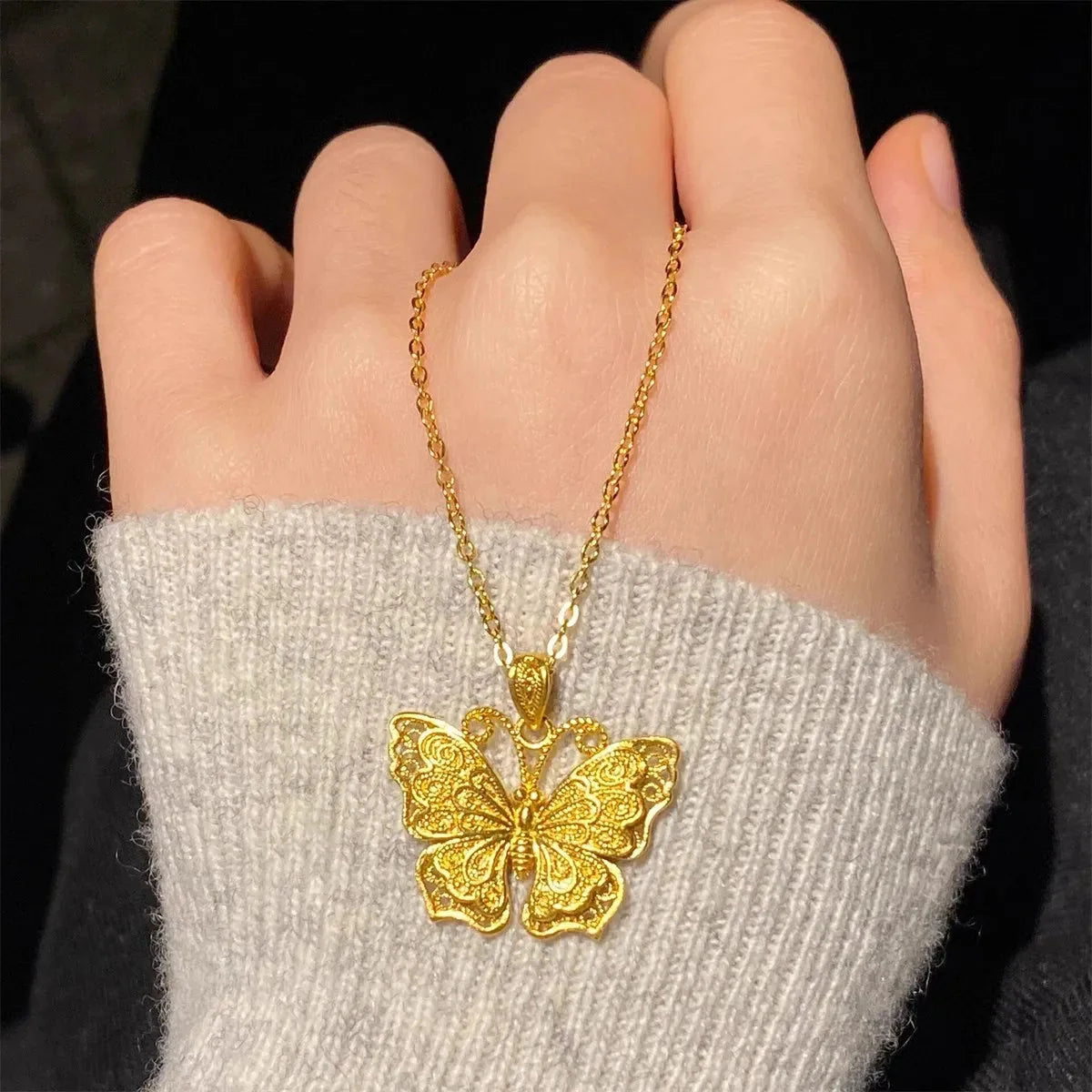 Gold Butterfly Necklace Pendant