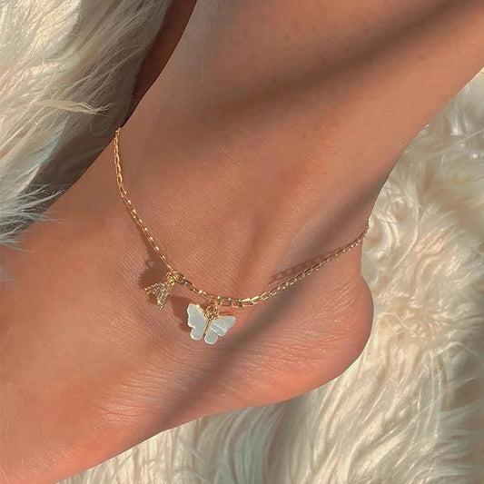 Initial Butterfly Ankle Bracelet