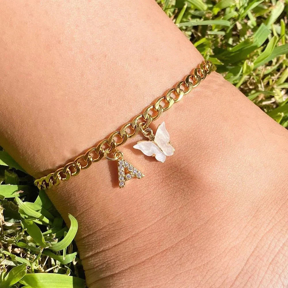 Initial Butterfly Ankle Bracelet
