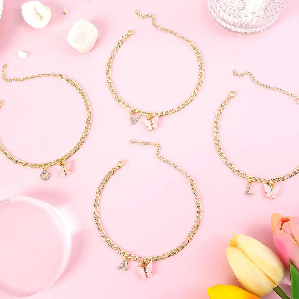 Initial Butterfly Ankle Bracelet