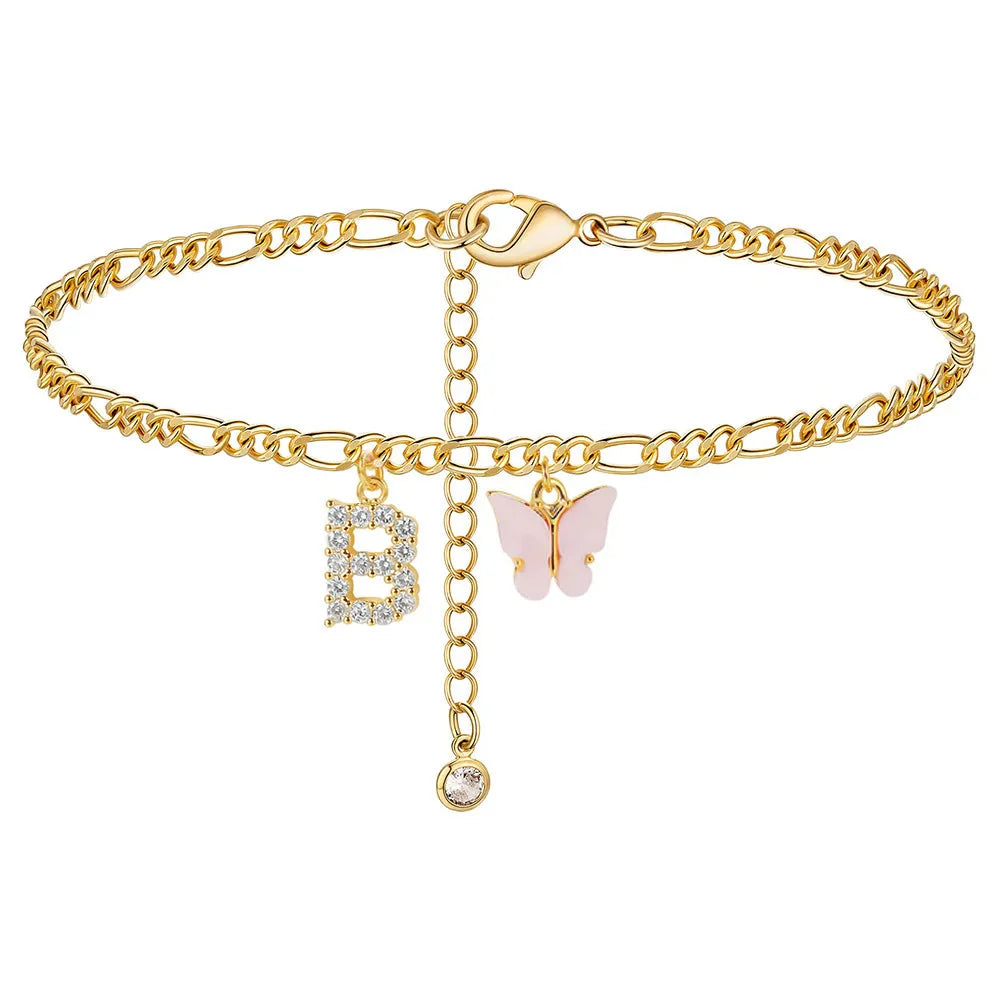 Initial Butterfly Ankle Bracelet B