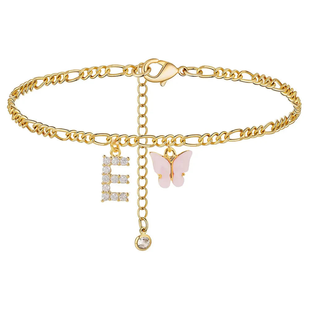 Initial Butterfly Ankle Bracelet E