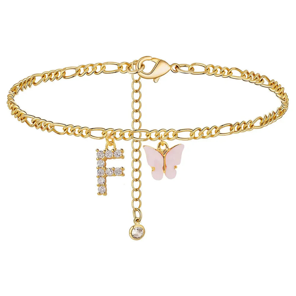 Initial Butterfly Ankle Bracelet F