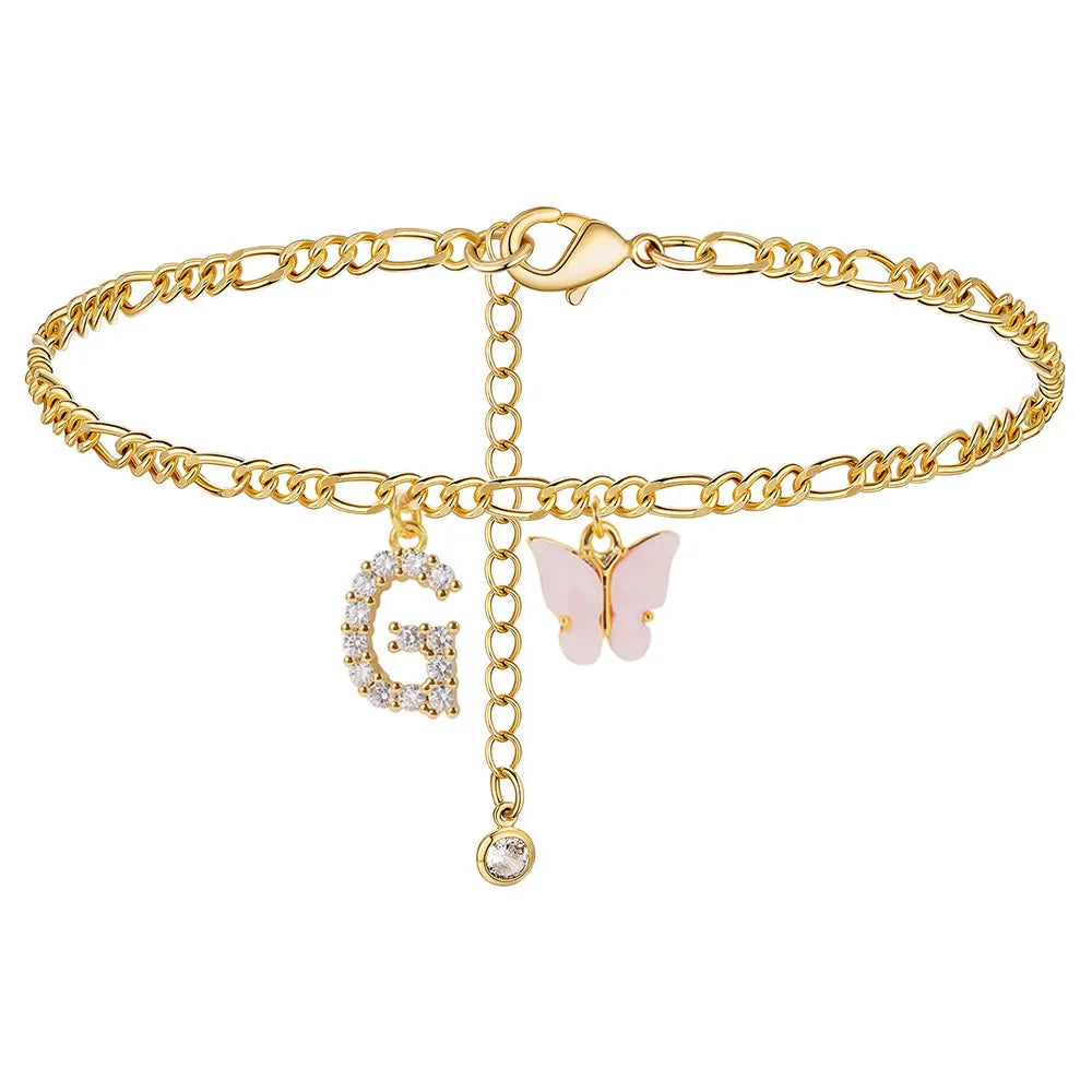 Initial Butterfly Ankle Bracelet G