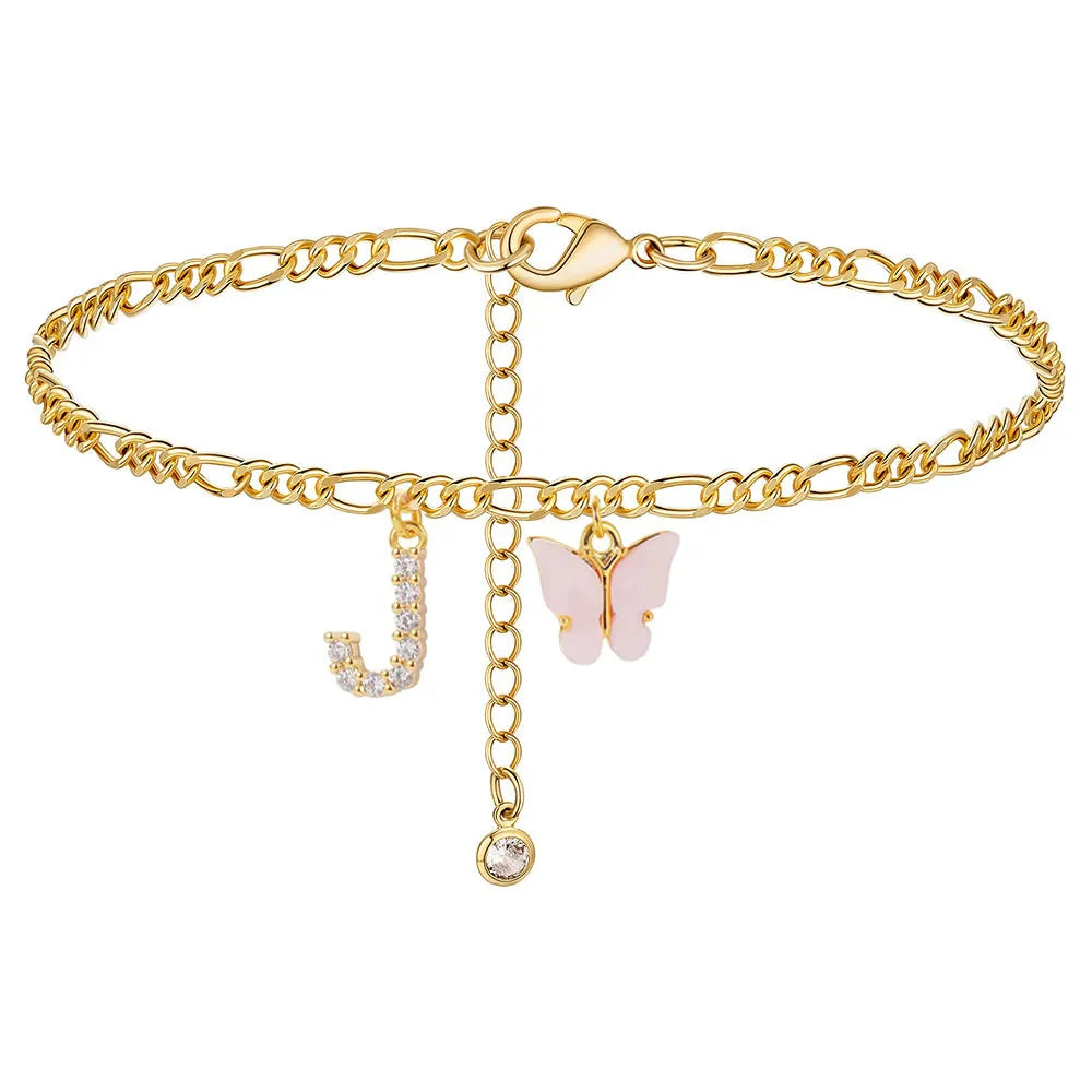 Initial Butterfly Ankle Bracelet J