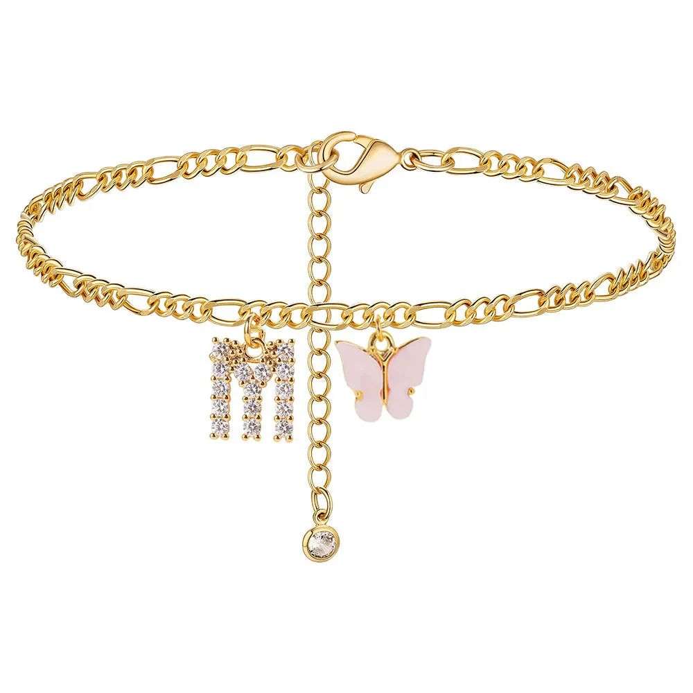 Initial Butterfly Ankle Bracelet M