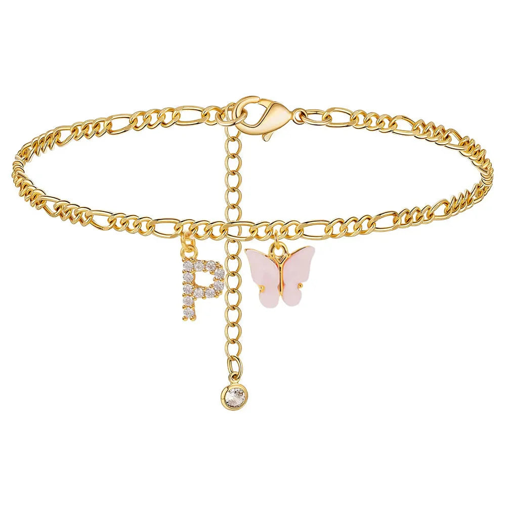 Initial Butterfly Ankle Bracelet P