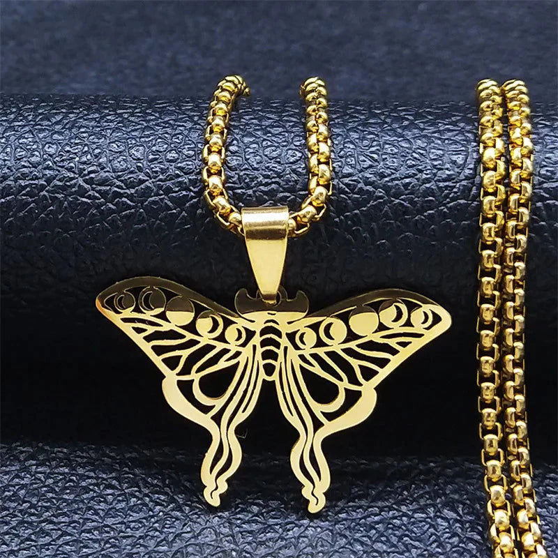 Luna Moth Butterfly Necklace Gold