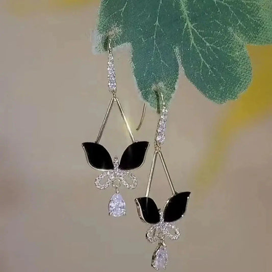 "Noir Éclat" Butterfly Earrings