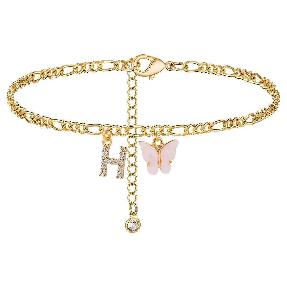 Initial Cuban Link Anklet Butterfly Jewelry