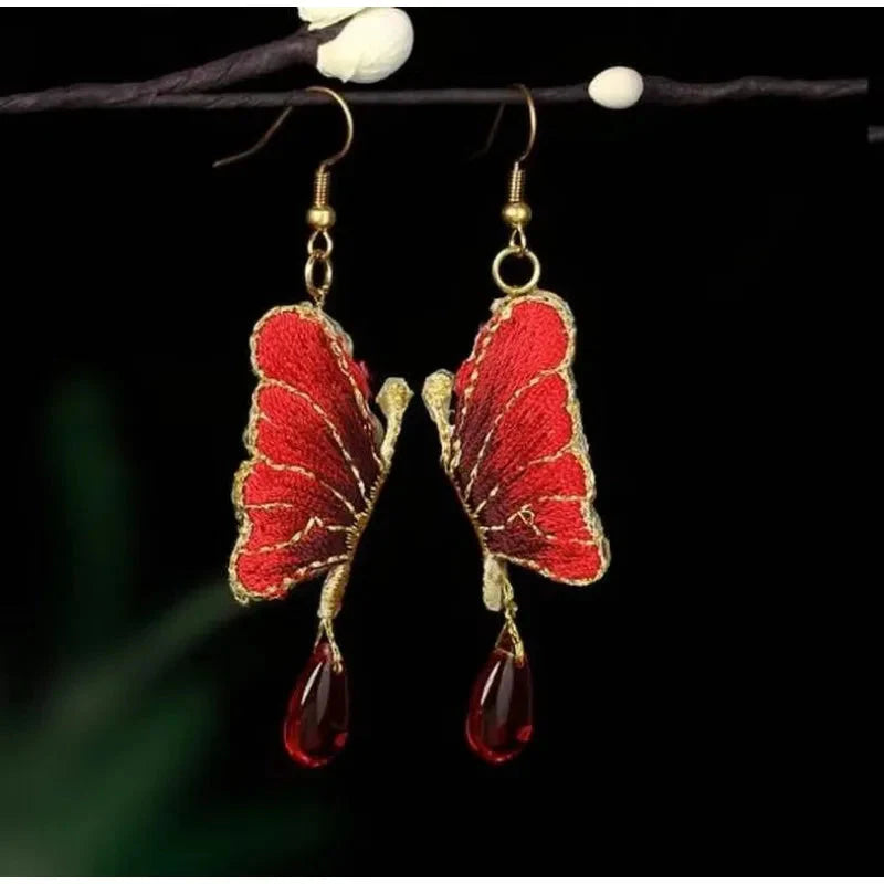 Embroidered Butterfly Earrings Butterfly Jewelry