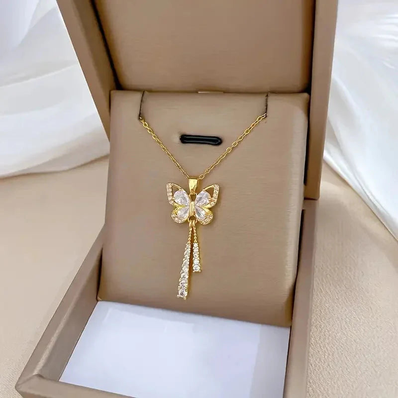 Zircon Tassel Necklace Butterfly Jewelry