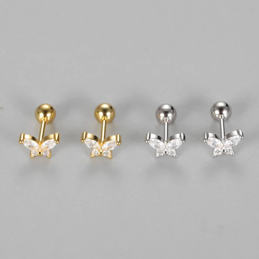 Gold CZ Studs Butterfly Jewelry