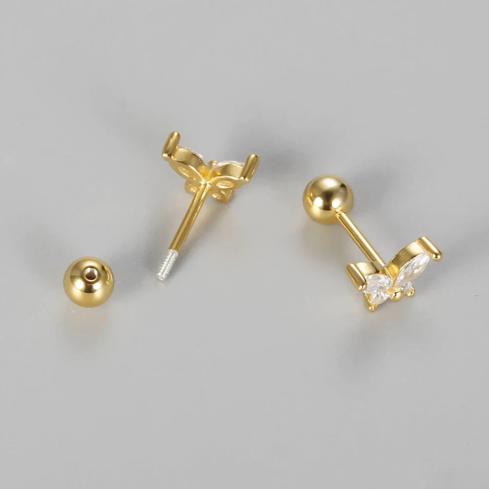 Gold CZ Studs Butterfly Jewelry