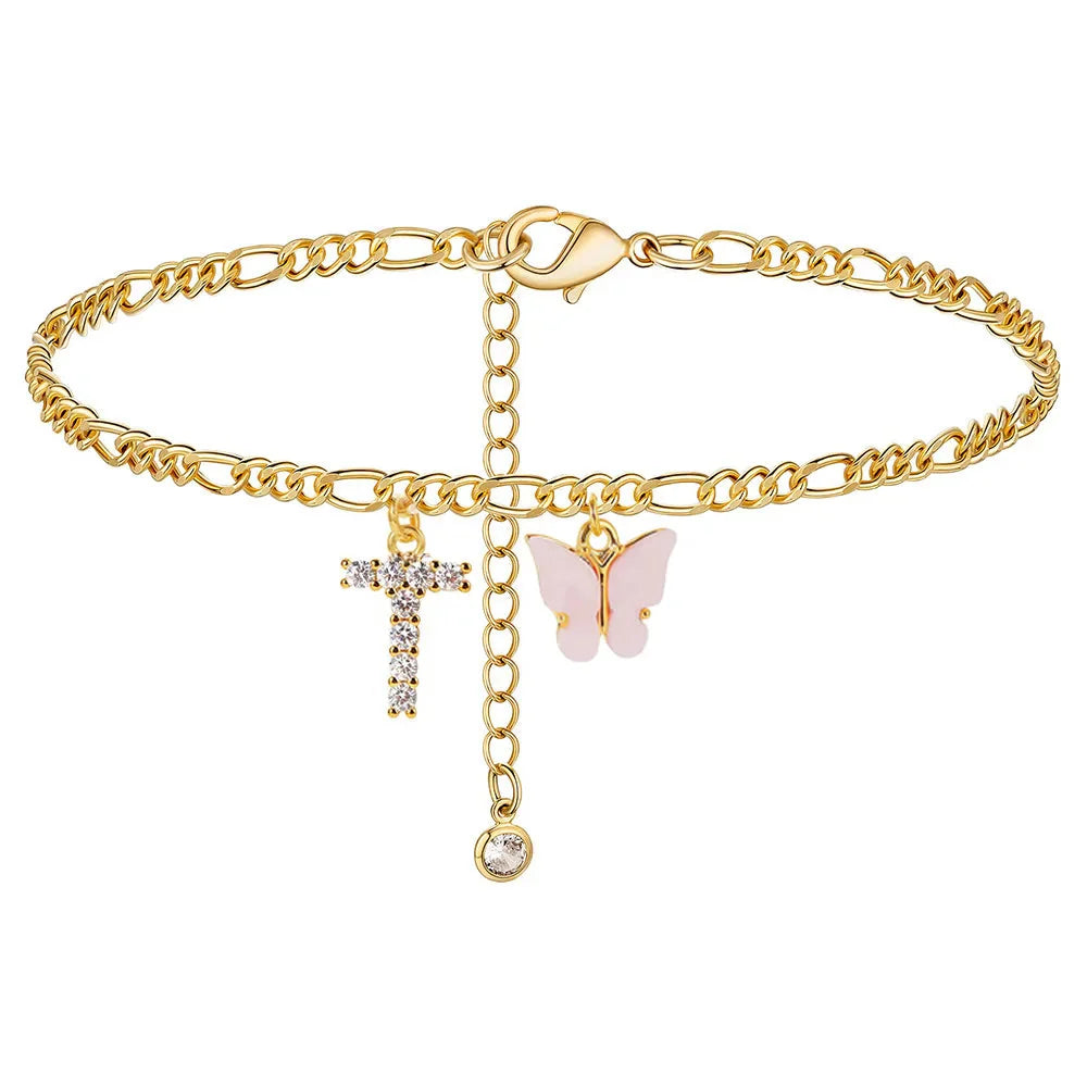 Initial Cuban Link Anklet Butterfly Jewelry