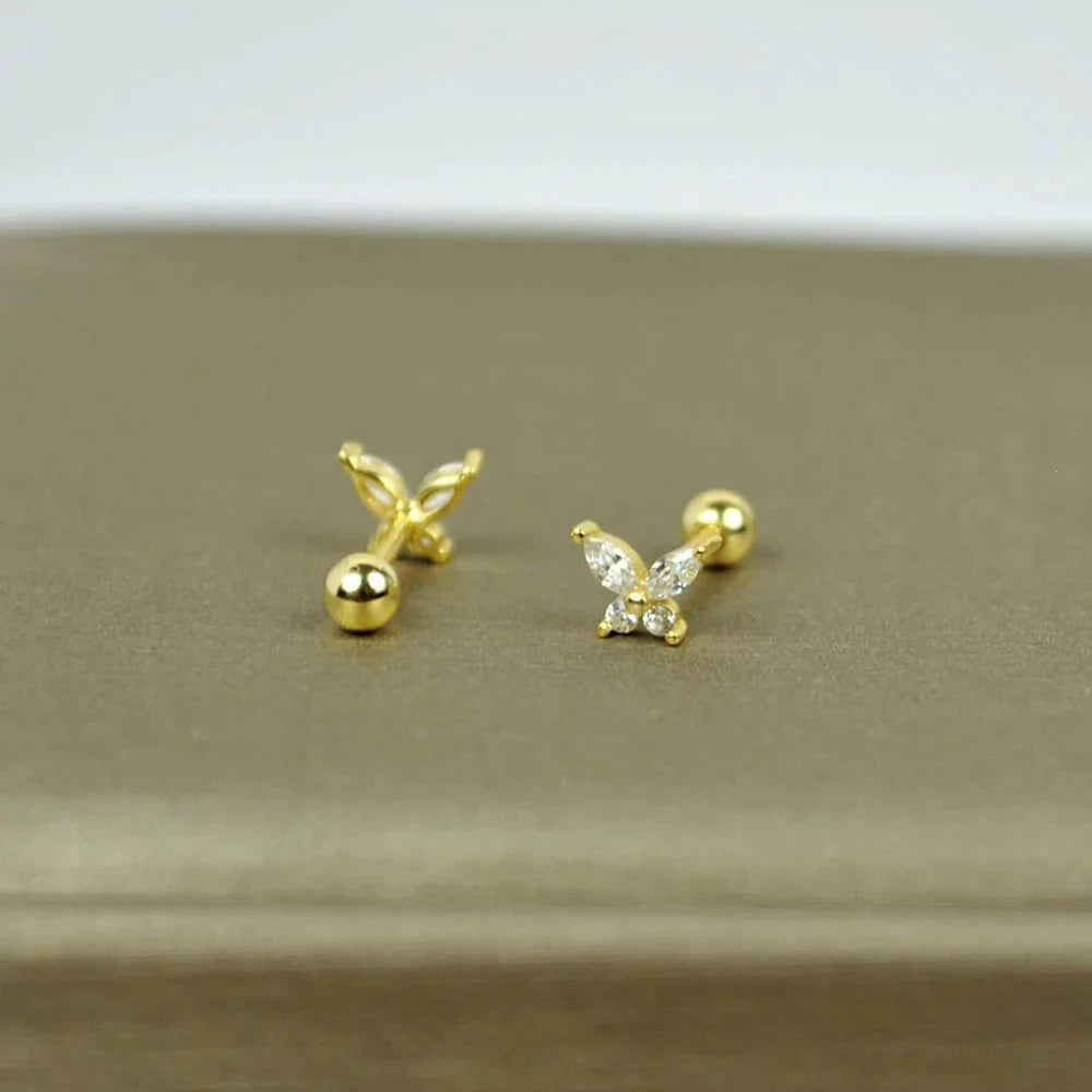 Gold CZ Studs Butterfly Jewelry