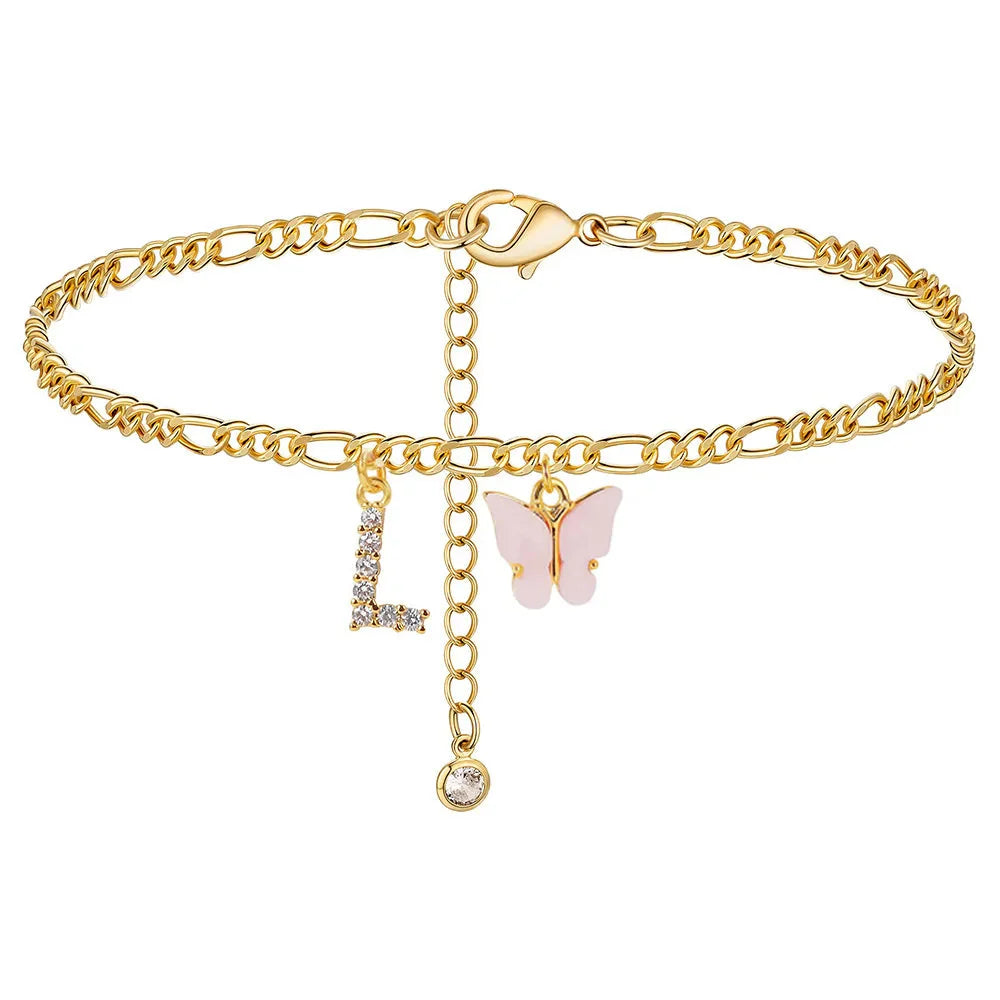 Initial Cuban Link Anklet Butterfly Jewelry