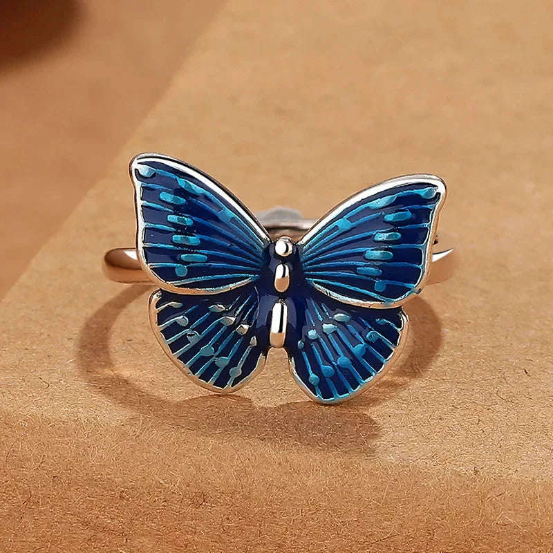 Silver Blue Butterfly Ring