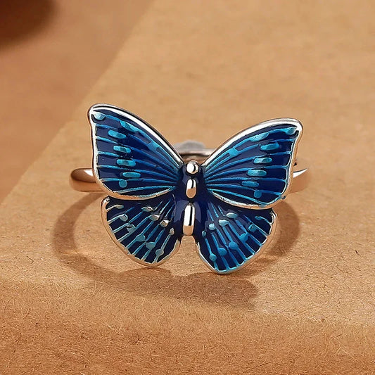 Silver Blue Butterfly Ring