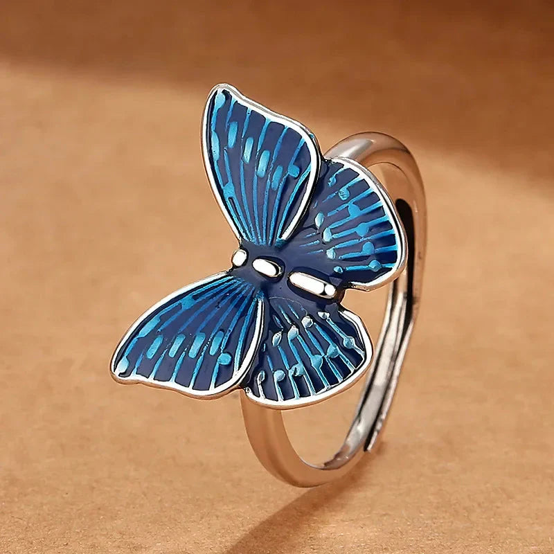 Silver Blue Butterfly Ring