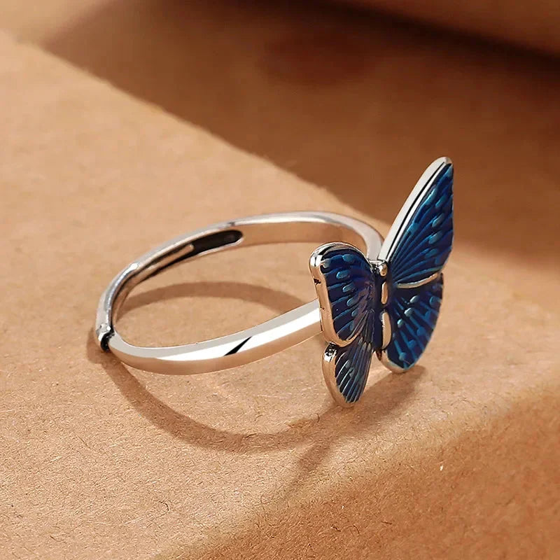 Silver Blue Butterfly Ring