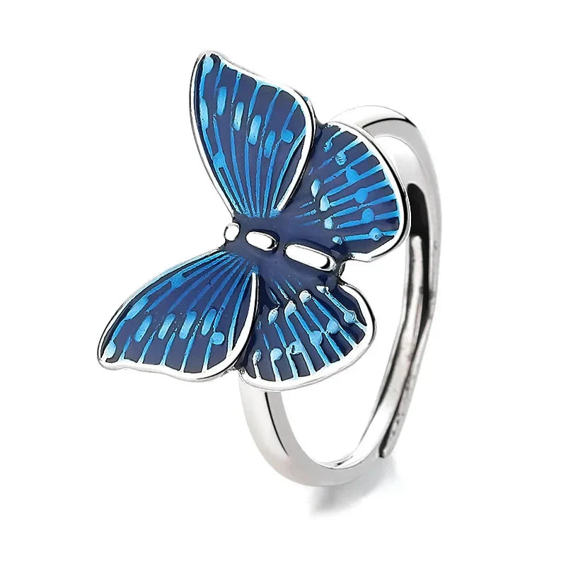 Silver Blue Butterfly Ring