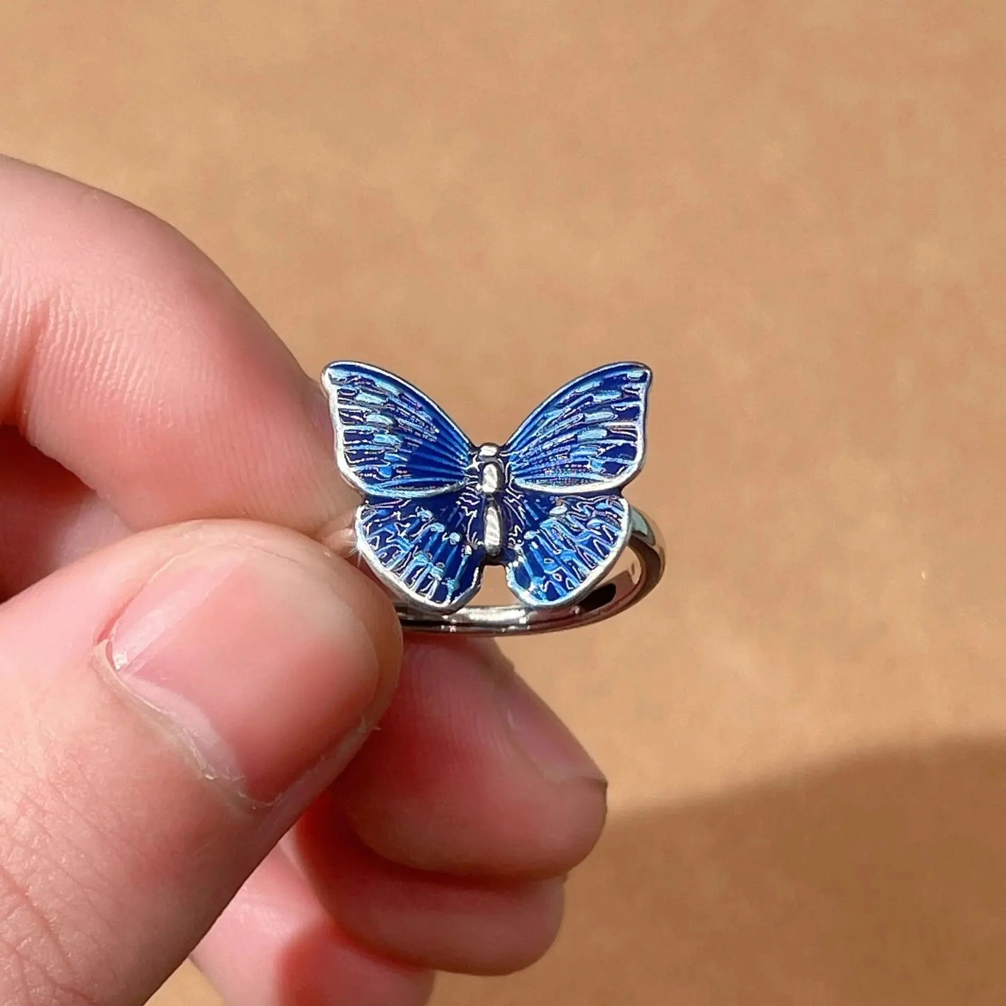 Silver Blue Butterfly Ring